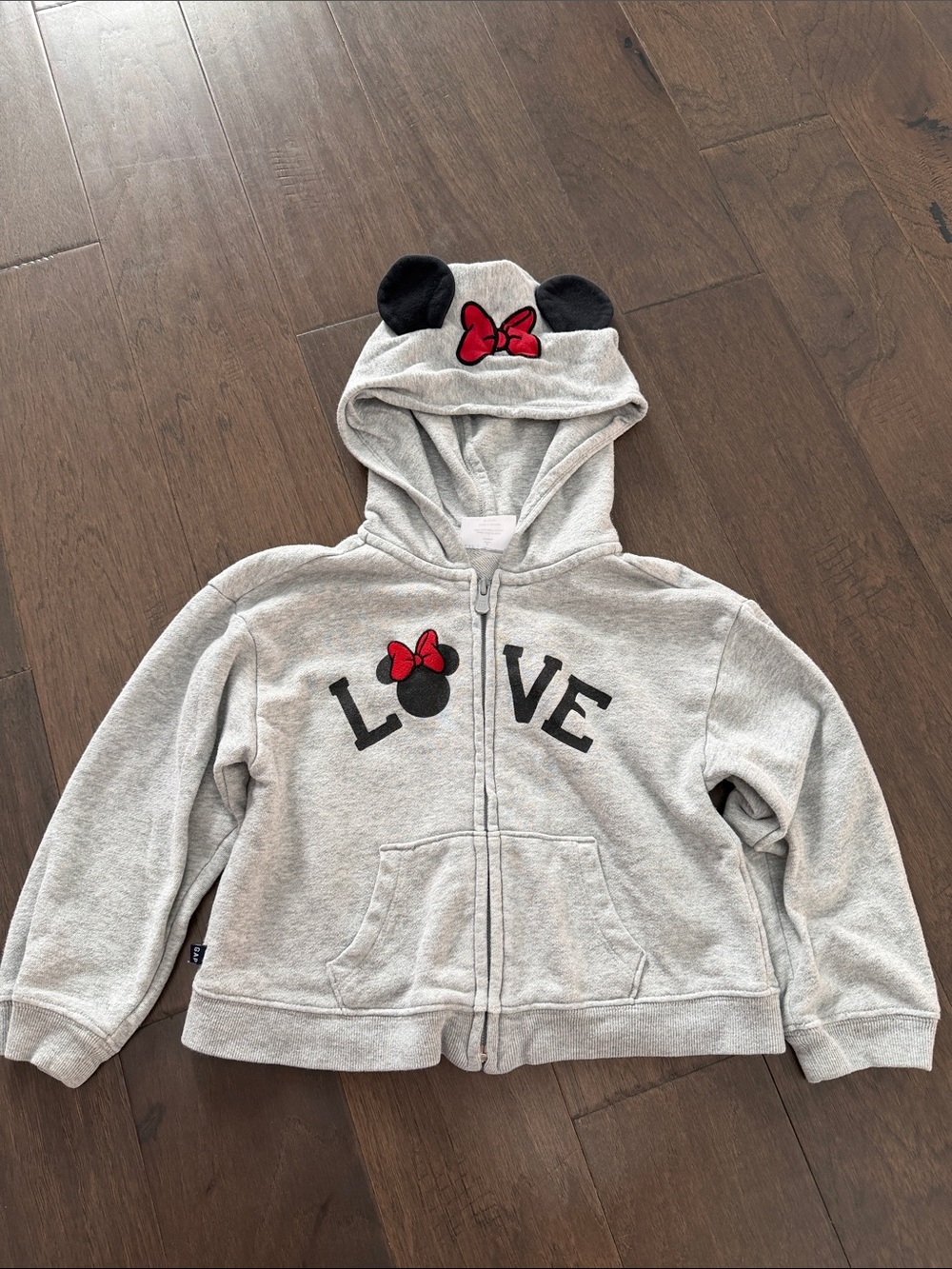 GAP Gray Zip Hoodie with Red Bow Minnie Graphic